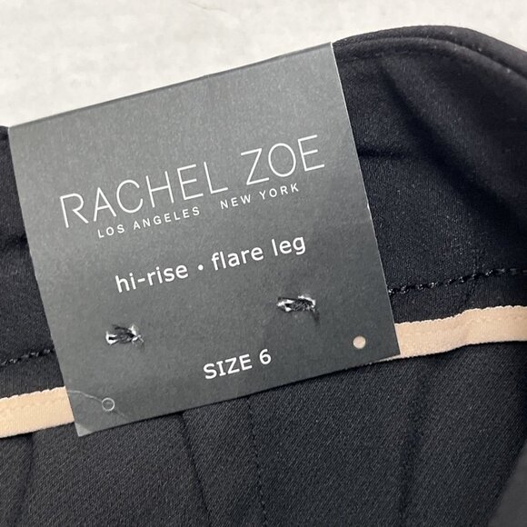 Rachel Zoe Pants Women 6 Black Hi Rise Flare Leg Jersey Knit Pearl Button Detail - Picture 10 of 12